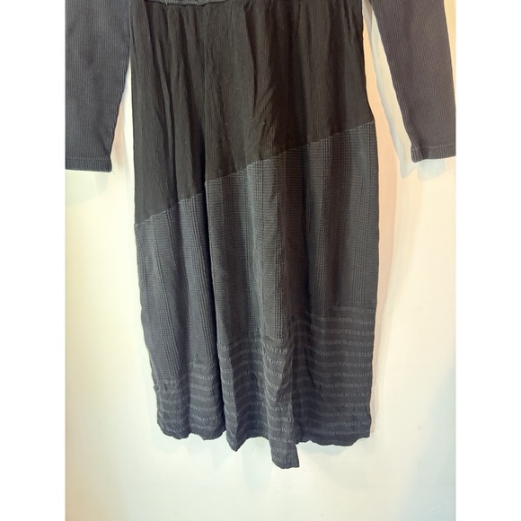 Vintage Black Multi Paneled Midi Dress Long Sleeve Scoop Neck Textured Size Larg - Picture 3 of 5